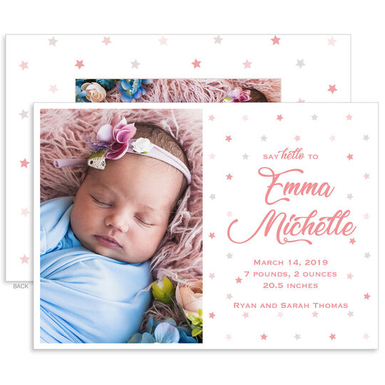 Pink Stars Photo Birth Announcements